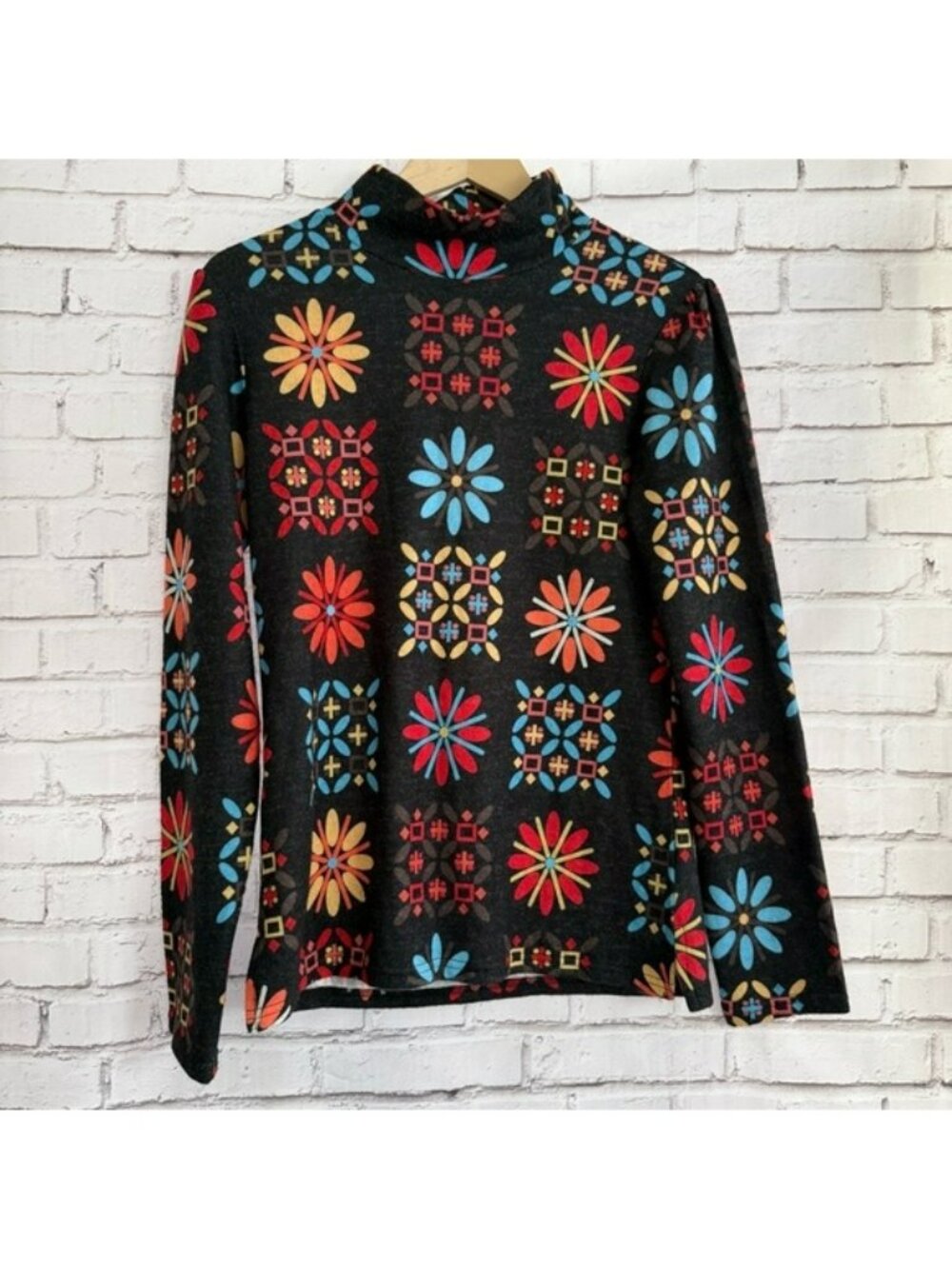 Monet Geometric Patterned Scarf with‎ Blue and Red Accents